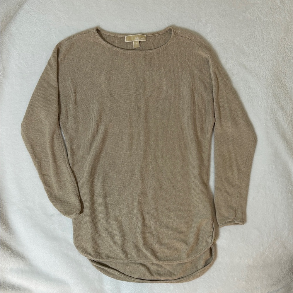 MICHAEL KORS Womens Cotton Boat Neck Long Heavy Knit Sweater Gold Zippers Size S